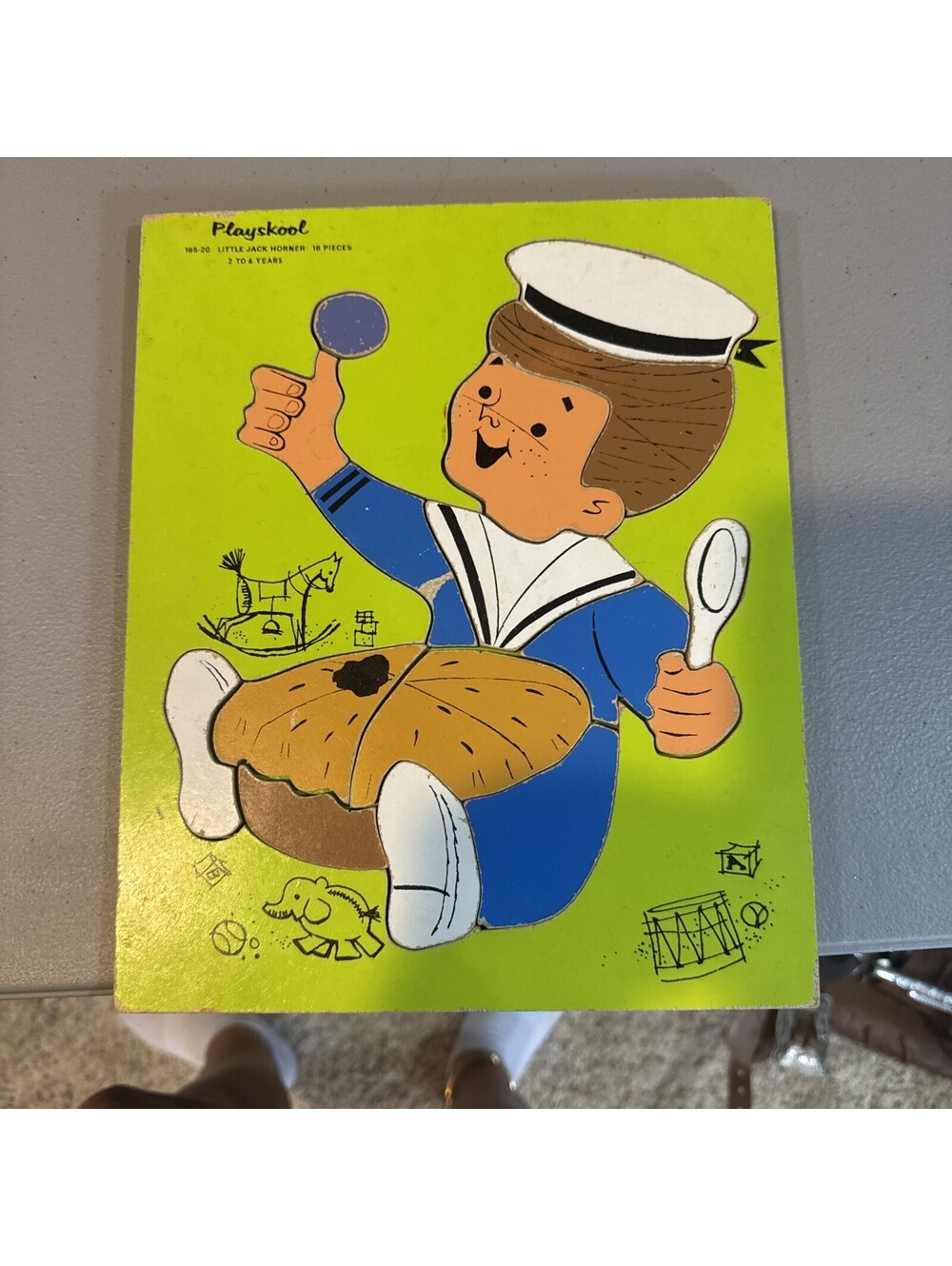 Playskool Wooden Frame-Tray "Little Jack Horner" 16 Piece Puzzle #185-20
